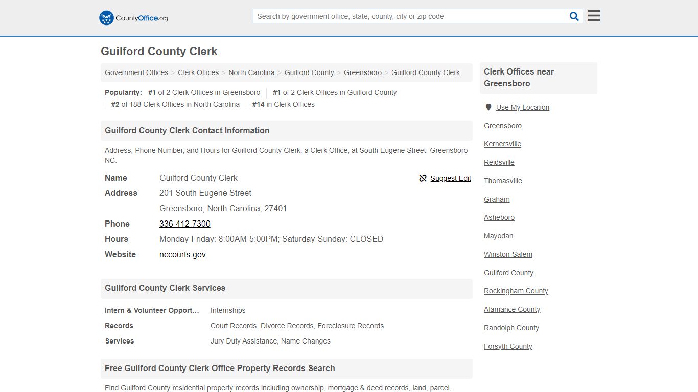 Guilford County Clerk - Greensboro, NC (Address, Phone, and Hours)