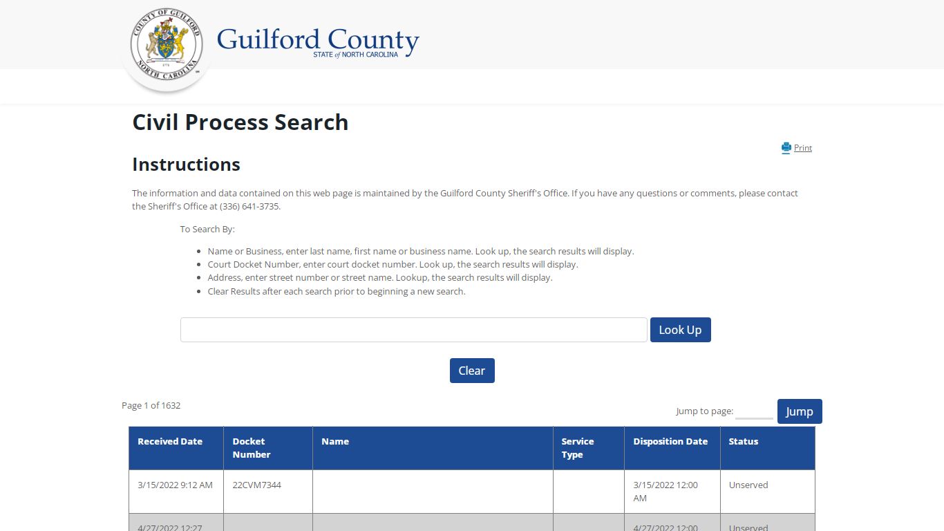 Guilford County, NC - Civil Process Search