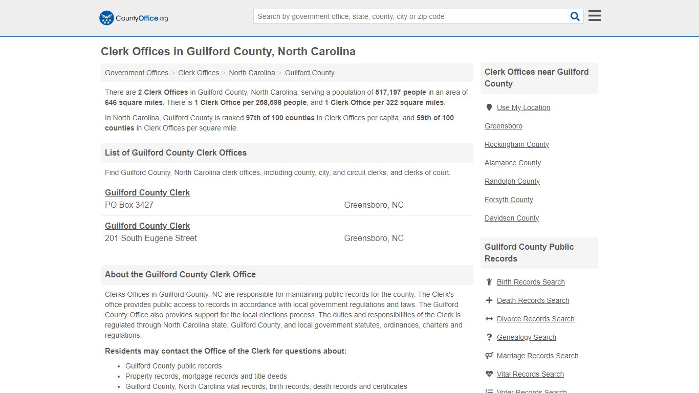 Clerk Offices - Guilford County, NC (County & Court Records)